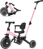 6 in 1 Foldable Toddler Tricycle Push Bike Adjustable Handle Pink 1-4Y
