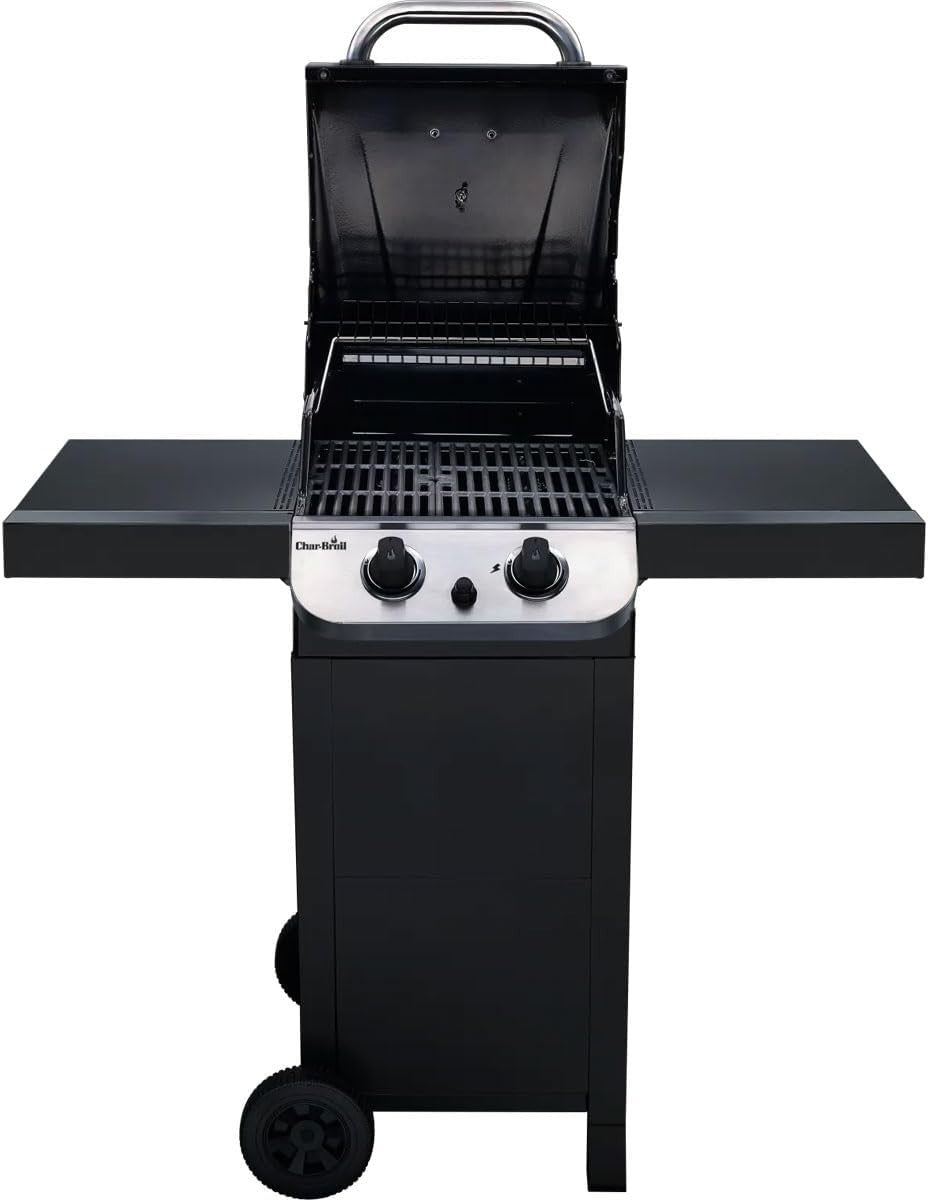 2-Burner Gas BBQ Grill with Cast Iron Grates & Side Shelves Outdoor Patio