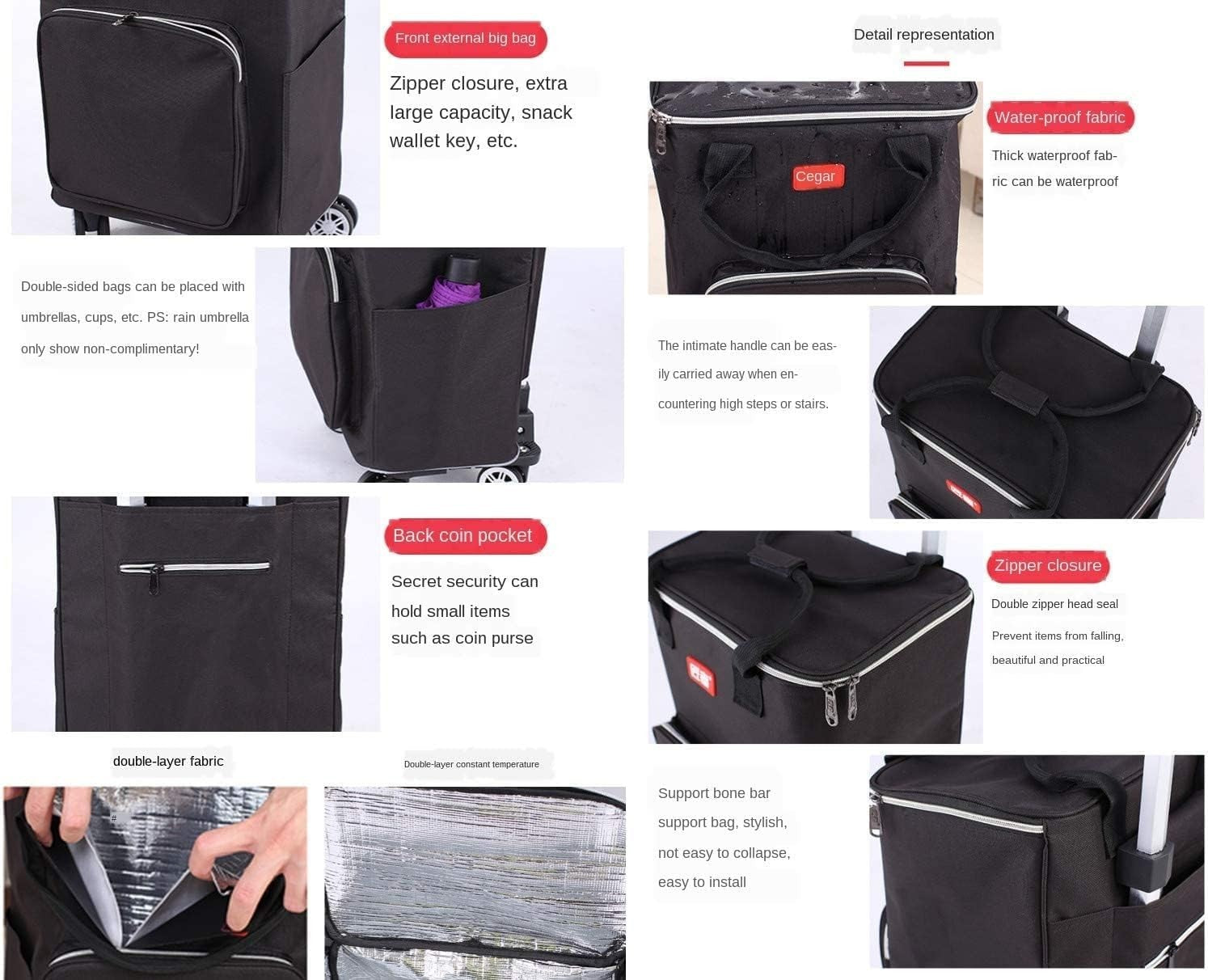Collapsible Utility Cart with Wheels & Insulated Bag Foldable Grocery Trolley