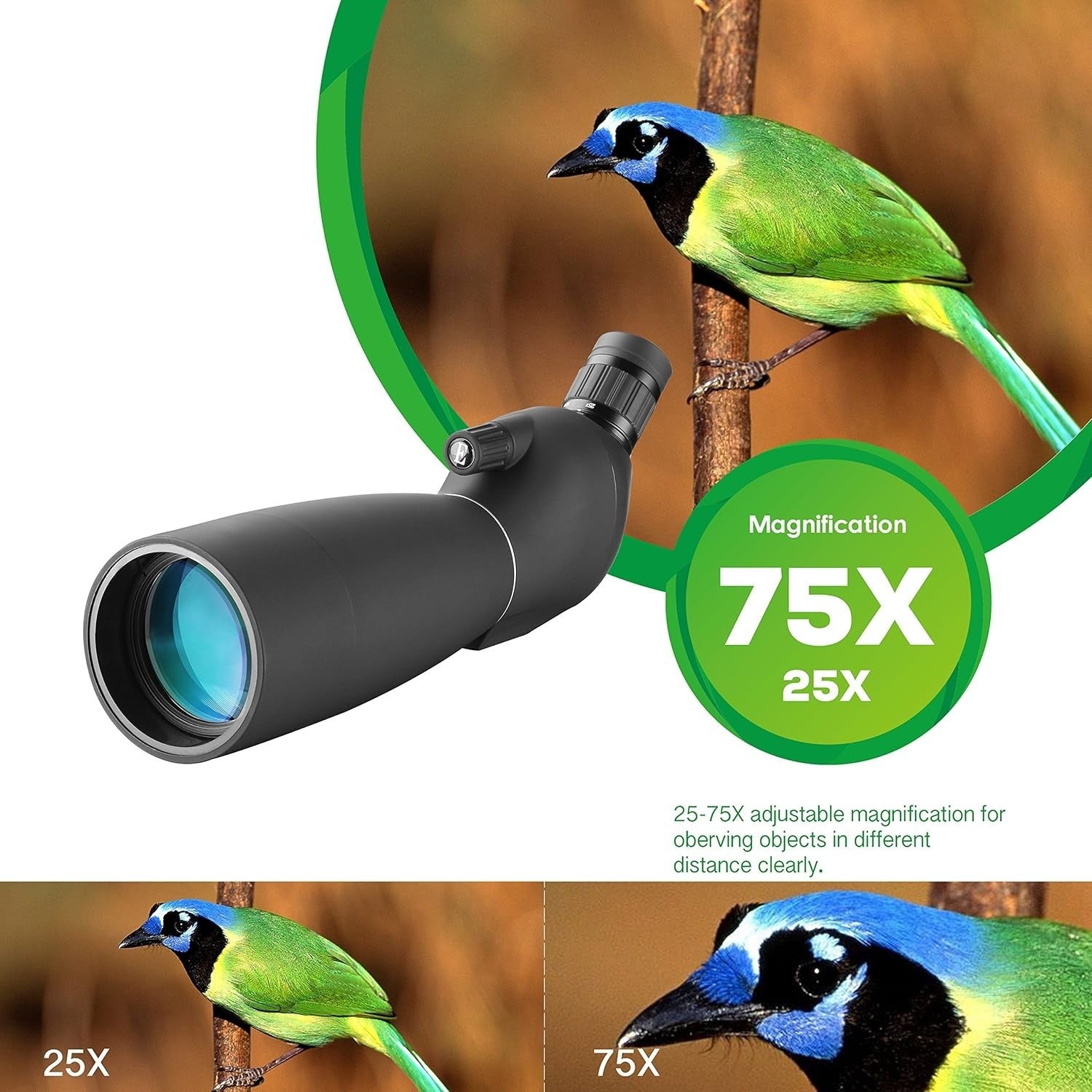 25-75X70 Spotting Scope with Tripod & Case for Birdwatching & Shooting