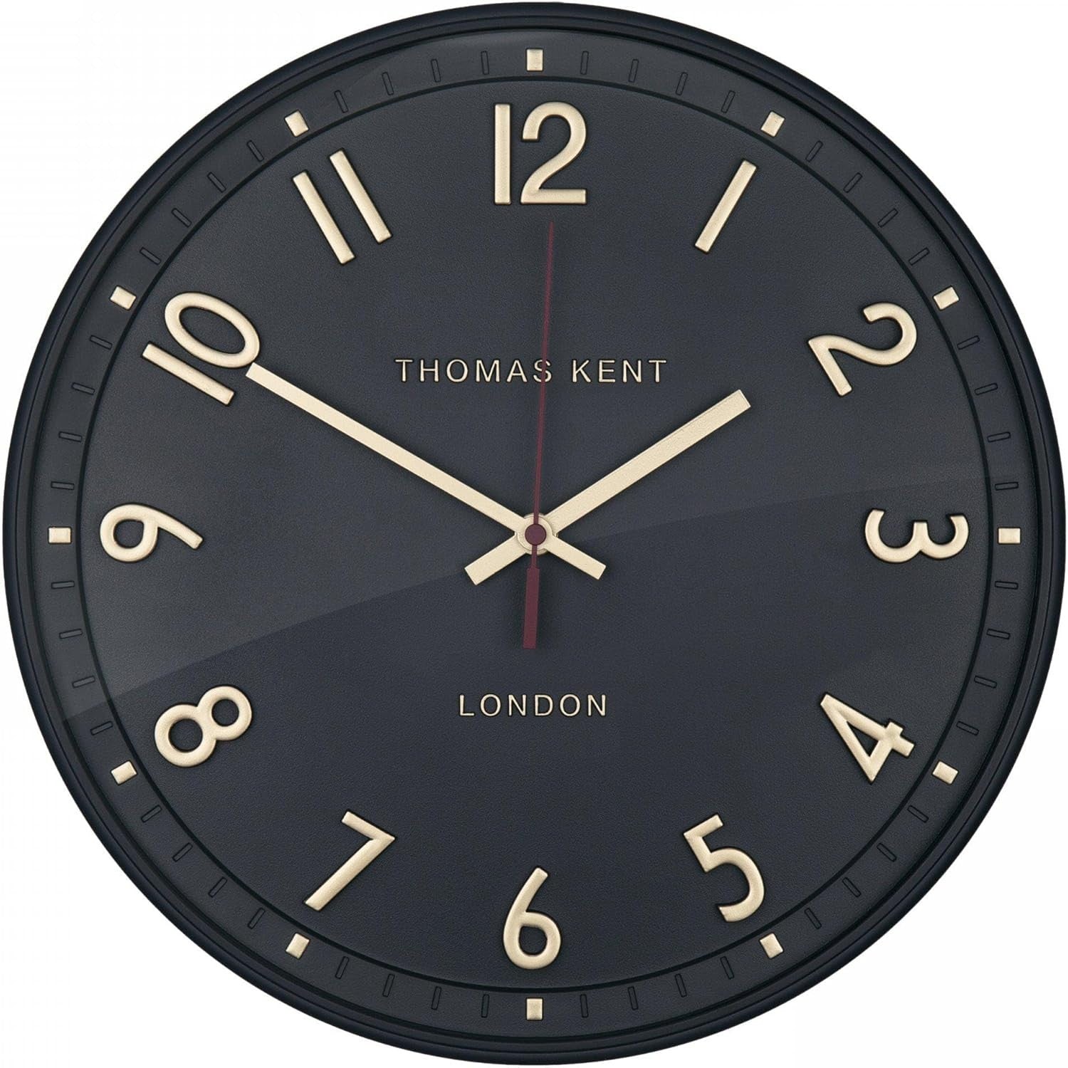 Silent Wall Clock with Raised Gold Numerals & Glass Dome - Charcoal Finish