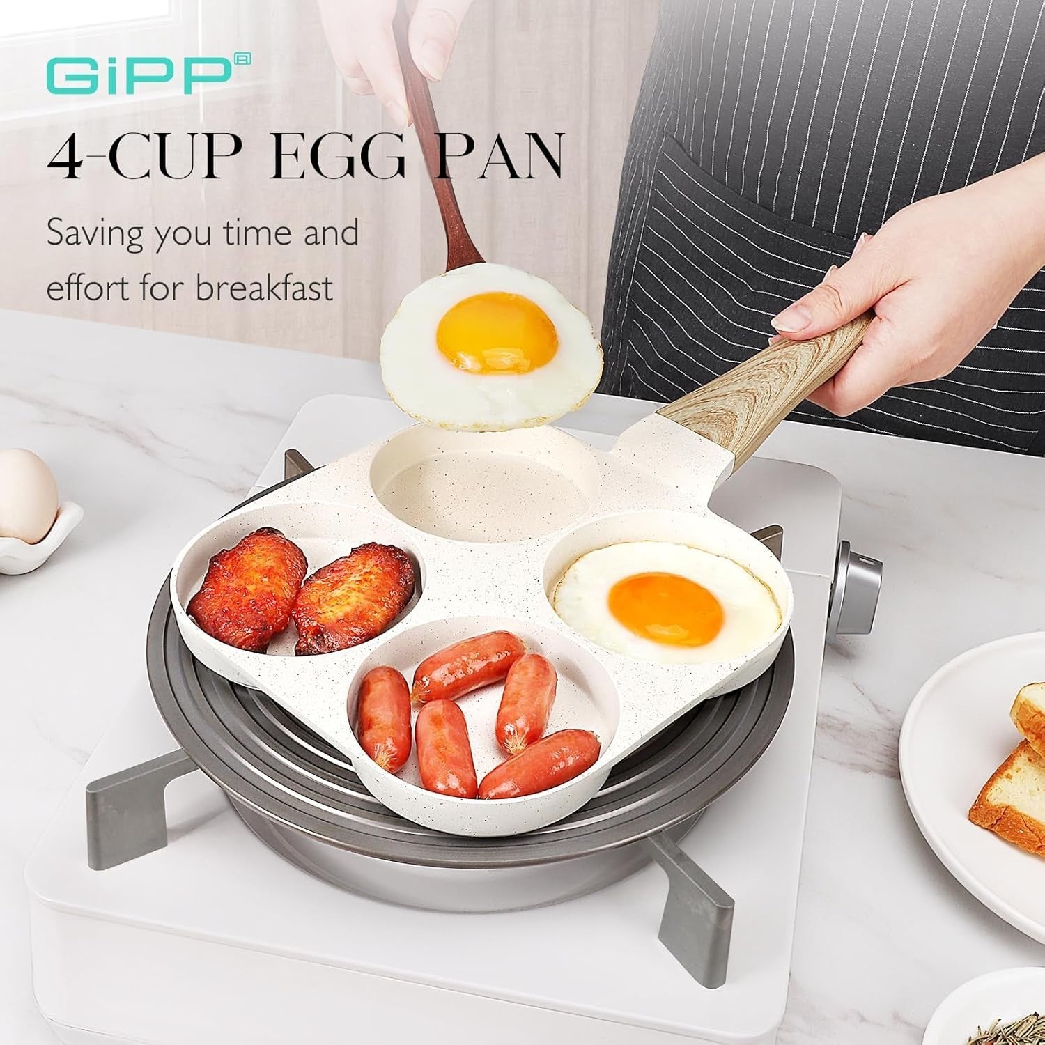 4-Cup Non-Stick Egg Pan Granite Omelette Skillet, Multi-Section Breakfast Pan