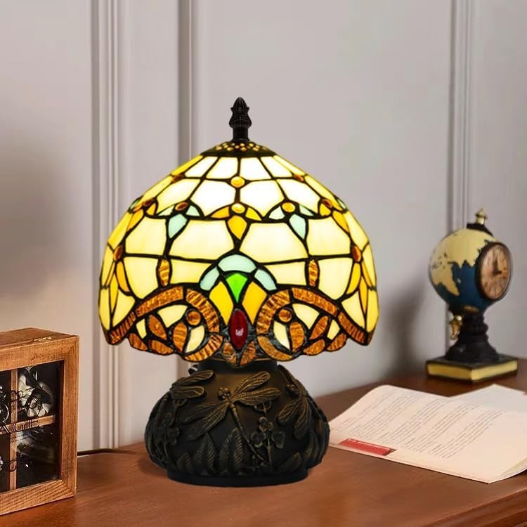 Stained Glass Desk Lamp 8" Mushroom Shade 3 Color Modes Bedroom Decor