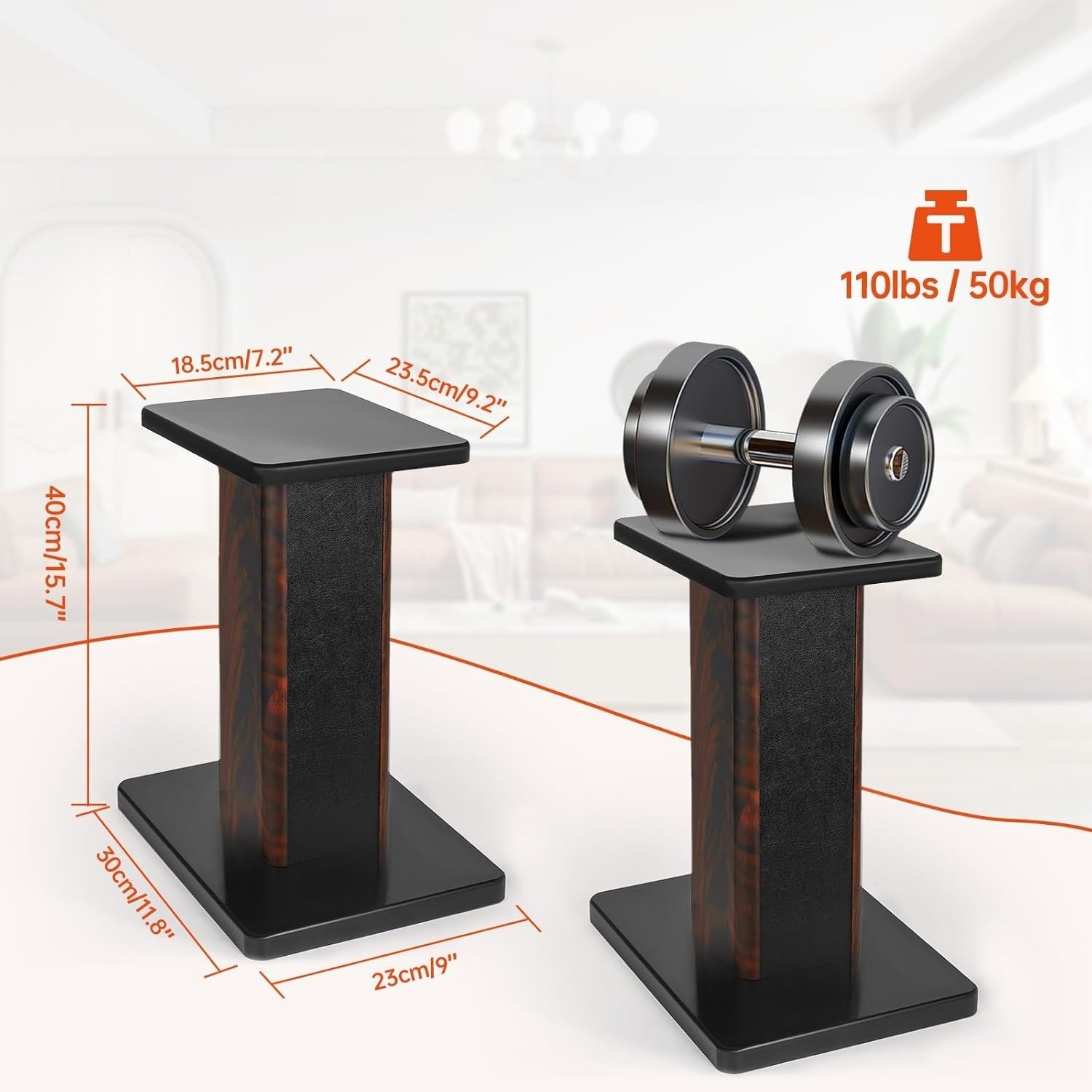 40cm Wood Speaker Stands HiFi Floor MDF Heavy Duty Pair Sand Fill