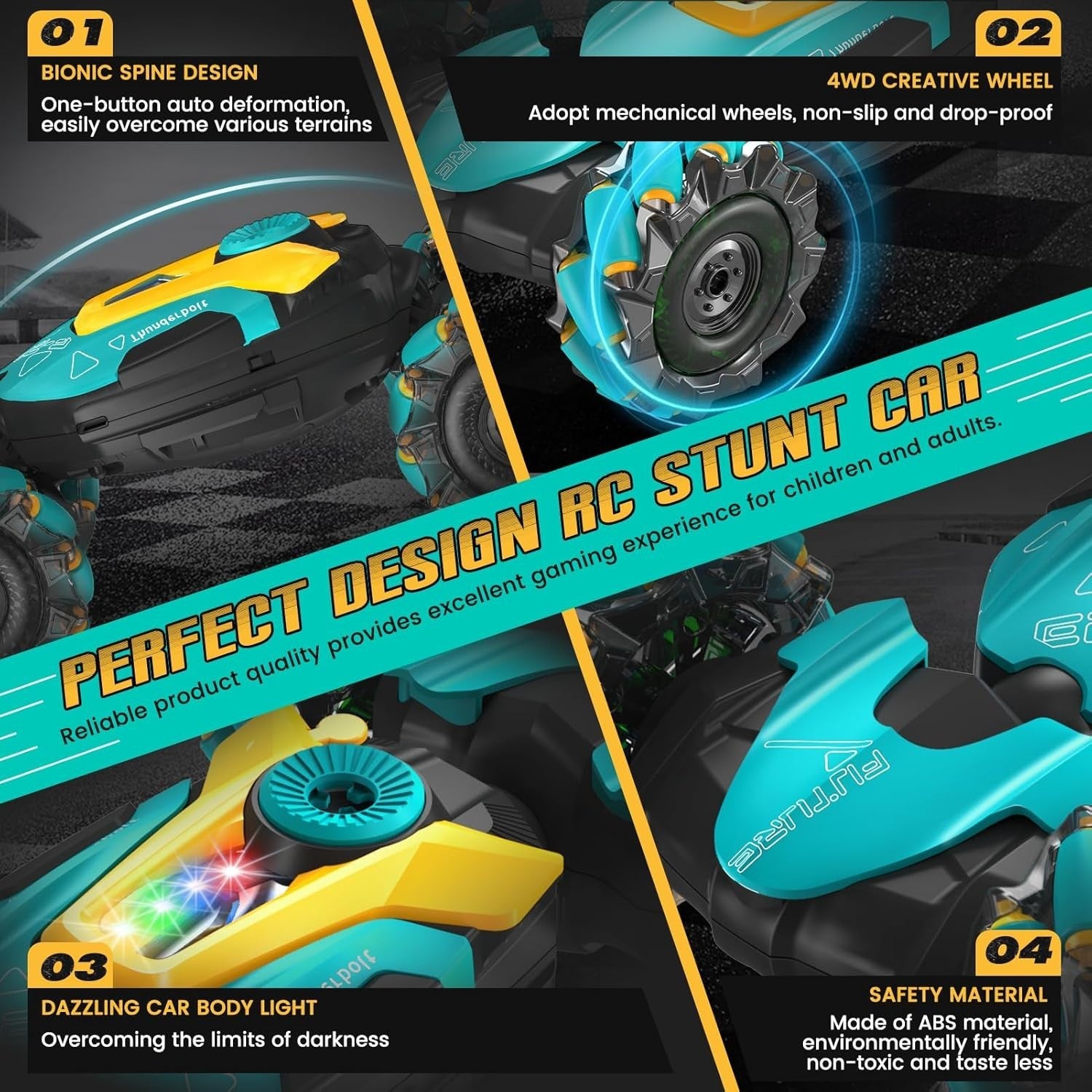 Gesture Sensing RC Stunt Car 4WD Twist Drift Remote Control Toy Lights Music 6+