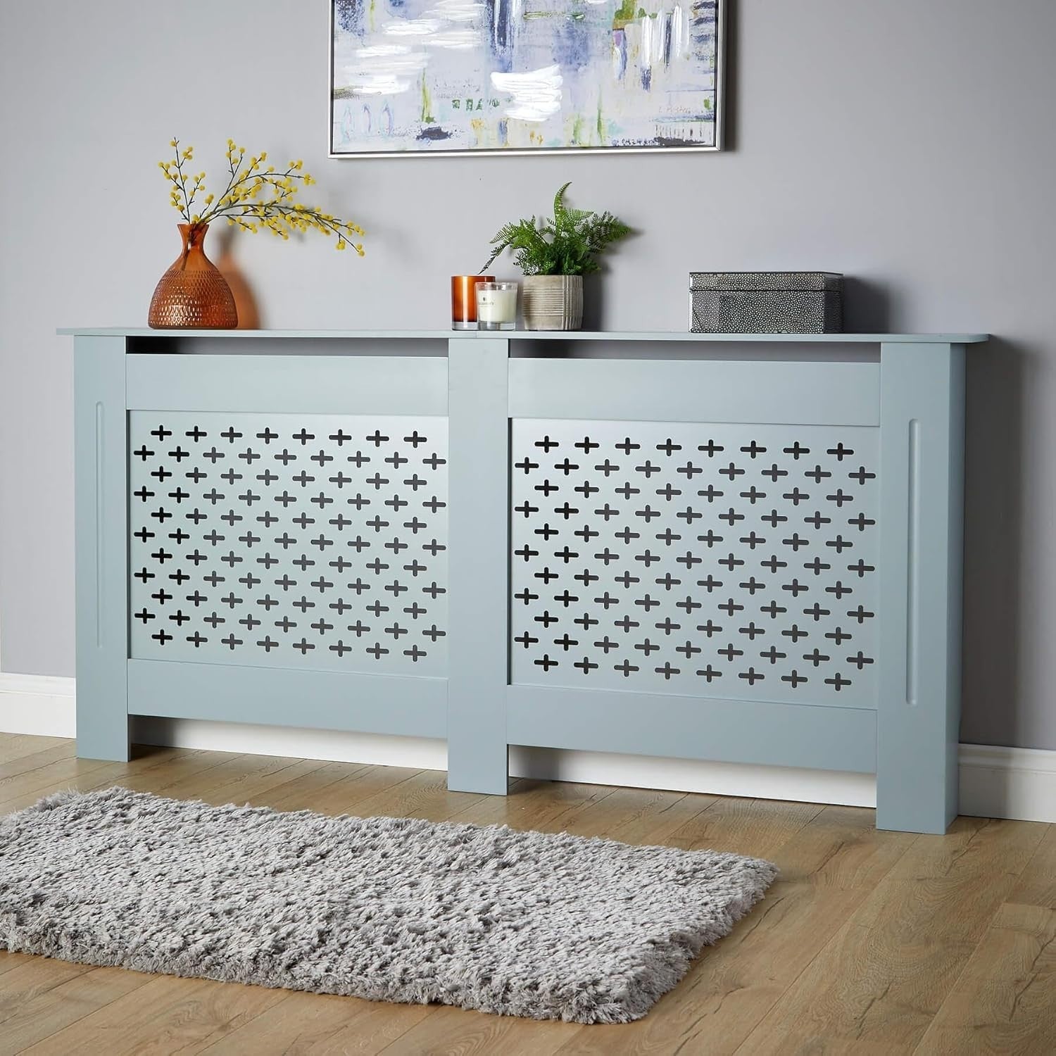 Grey Radiator Cover Extra Large 172cm Wooden Cabinet with Shelf