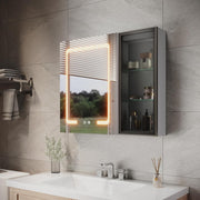 LED Bathroom Mirror Cabinet Wall Mounted with Open Storage & Anti-Fog