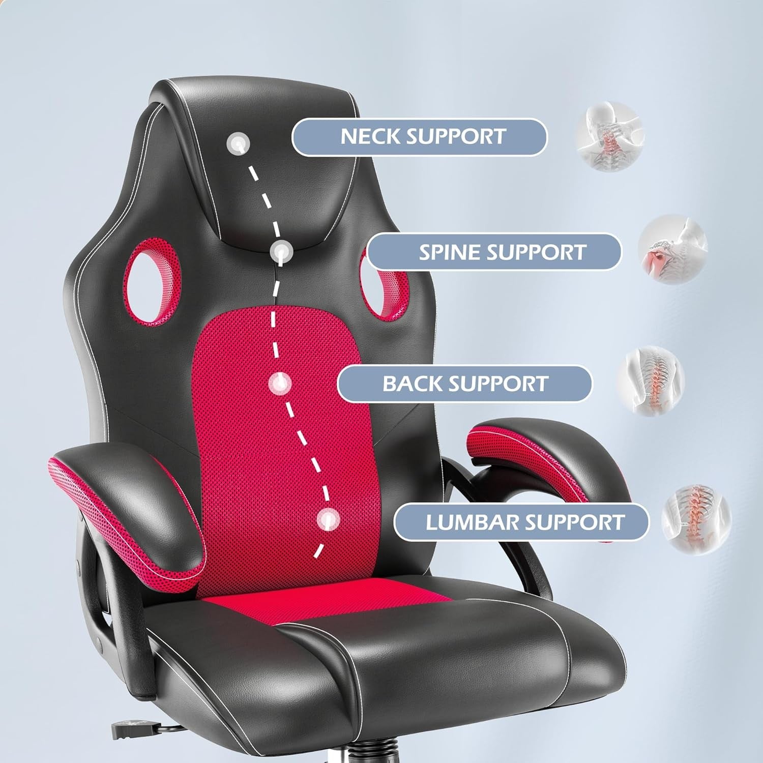 Ergonomic Gaming Office Chair High Back Mesh Lumbar Faux Leather