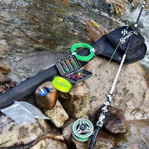 Fly Fishing Combo 9ft Carbon Rod & Reel Kit with Case & Flies – Black