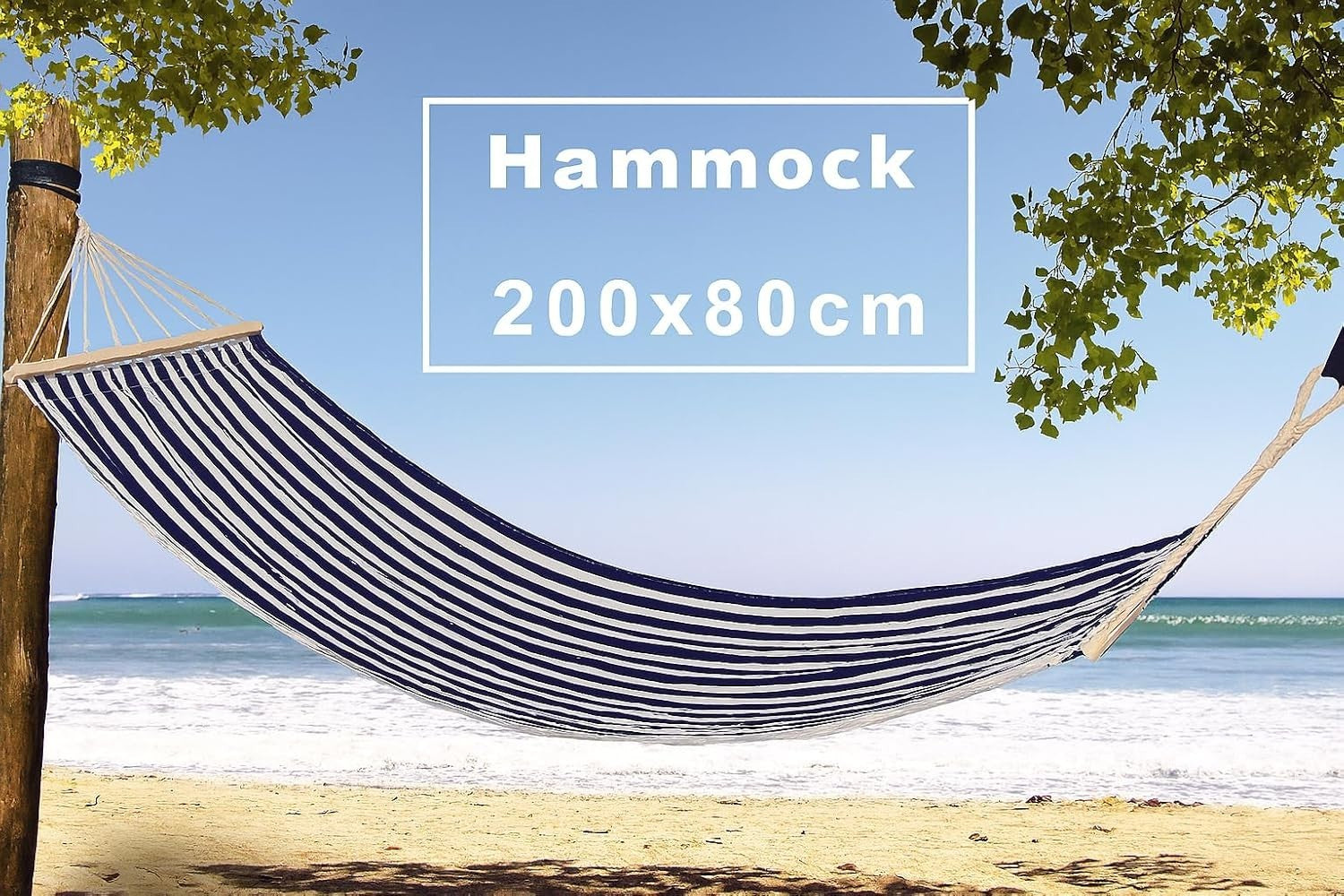 Heavy-Duty Cotton Polyester Striped Hammock with Tree Straps – 120kg Capacity