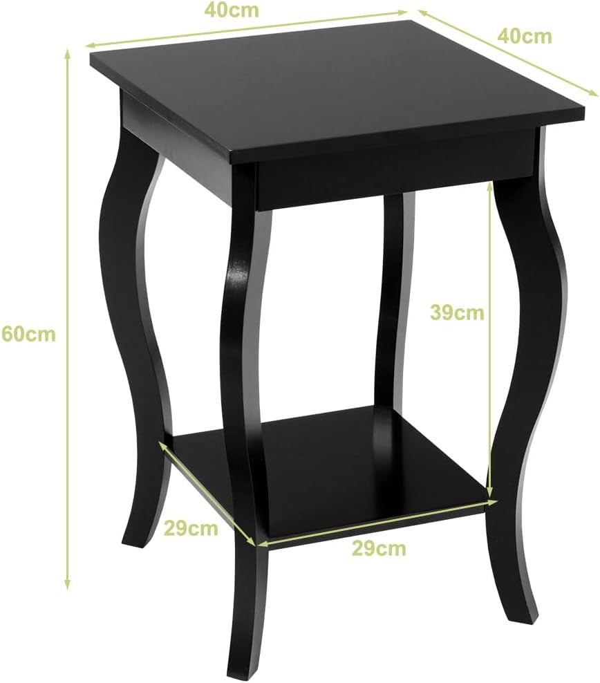 Black 2-Tier Bedside Table with Open Storage Shelf – Modern Wooden Side Table 40