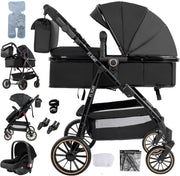 3in1 Baby Stroller Travel System High Landscape Pushchair Reversible Seat Black