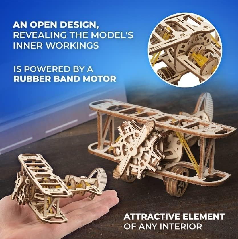 3D Wooden Airplane Puzzle Model Kit with Pull-Back Motor - 84 Pcs DIY Toy