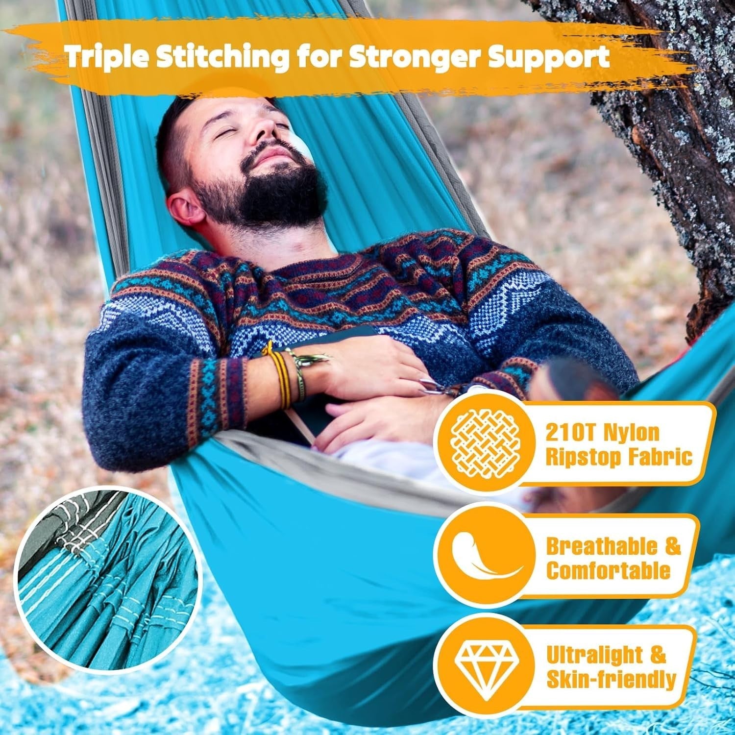 Ultra-Light Camping Hammock 300kg Load, Breathable Nylon, Portable Travel
