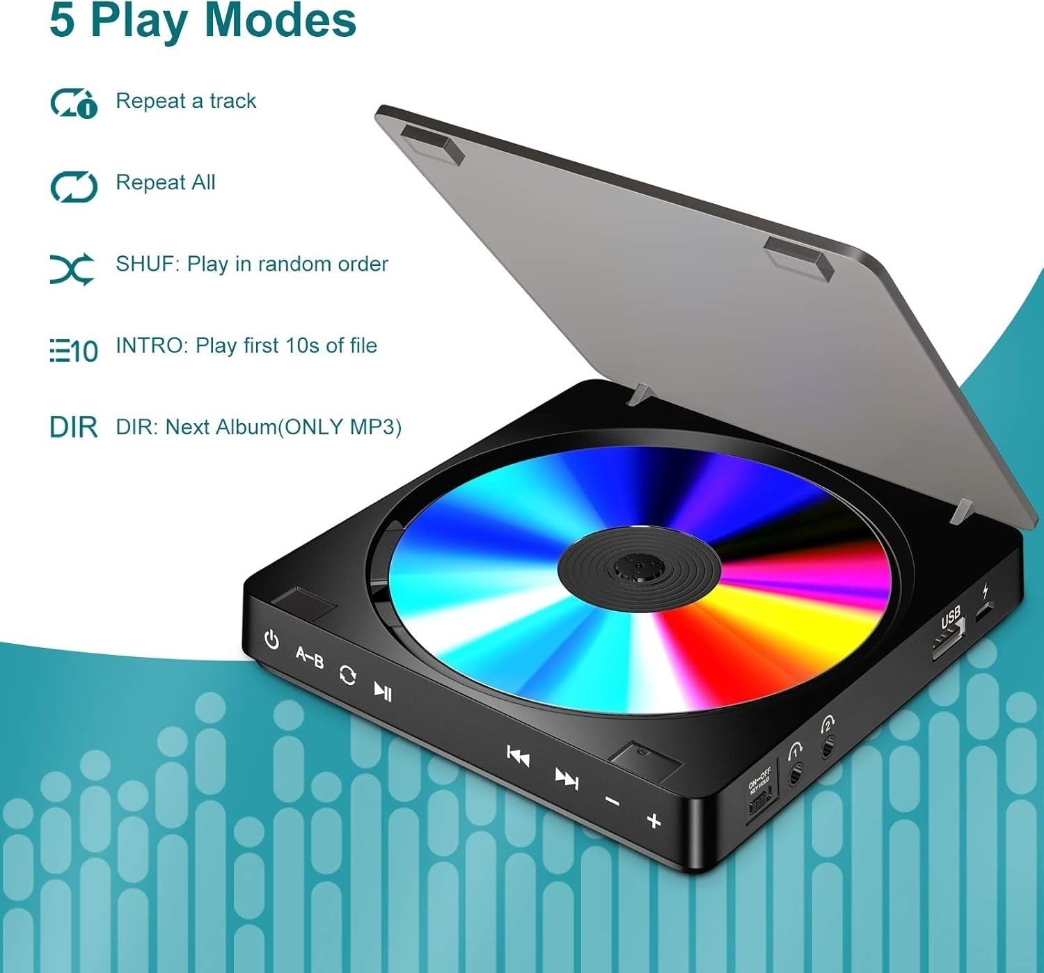 Portable CD Player Rechargeable Anti Skip Dual Headphone Jack