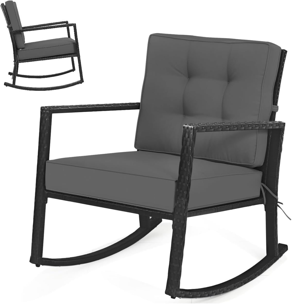Outdoor Rocking Chair with Thick Cushions & Ergonomic Armrests for Patio