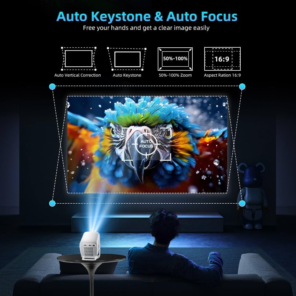 4K Smart Projector 1080P 15000L WiFi 6 Bluetooth Auto Focus