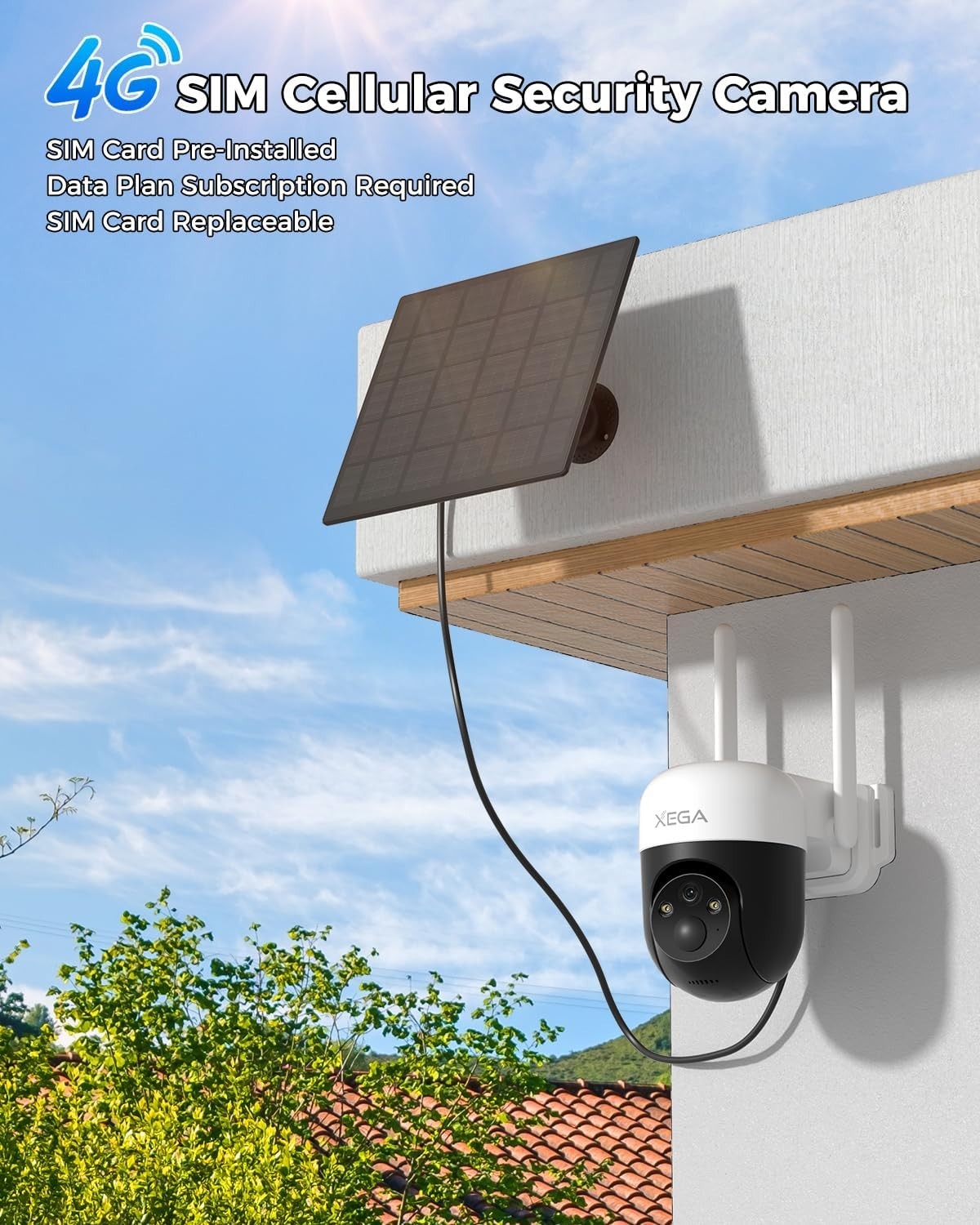 4G LTE Solar Security Camera PTZ No WiFi Wireless CCTV 2K HD