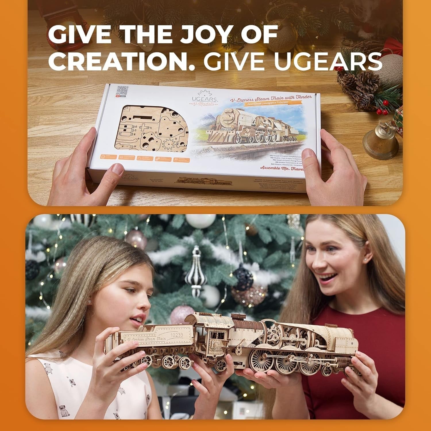 3D Wooden Steam Train Puzzle Model with Track & Moving Parts - DIY Kit