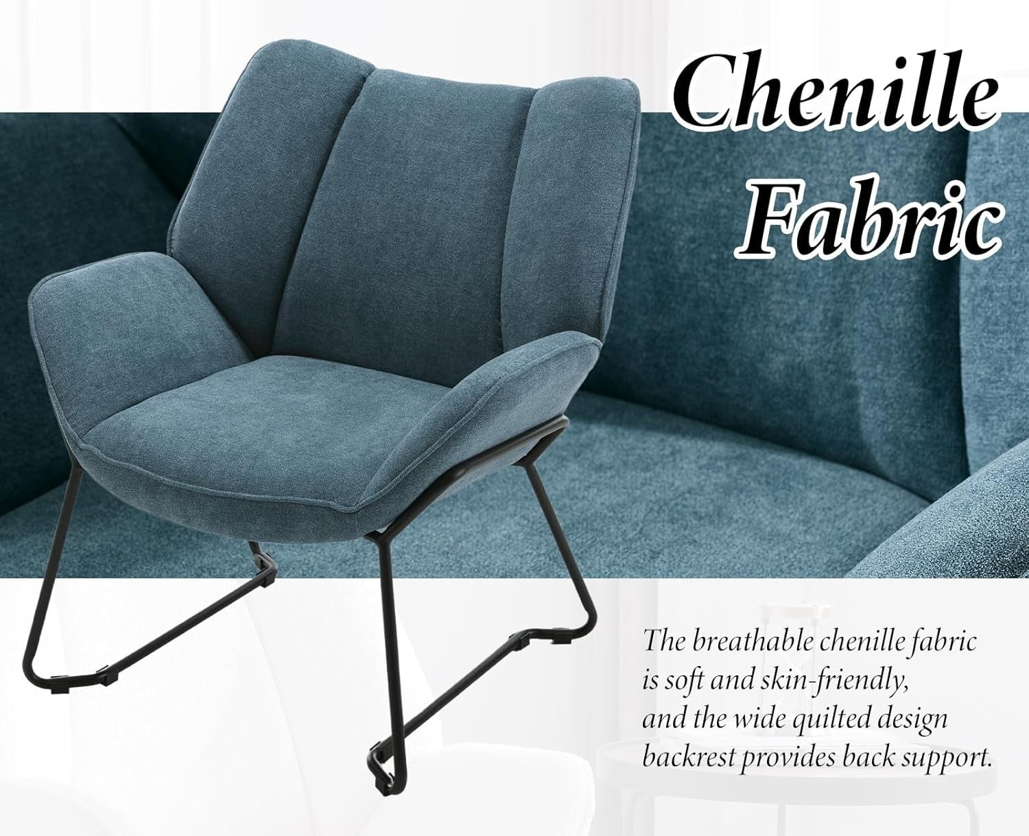 Blue Chenille Accent Tub Chair Metal Legs Armchair for Lounge Bedroom