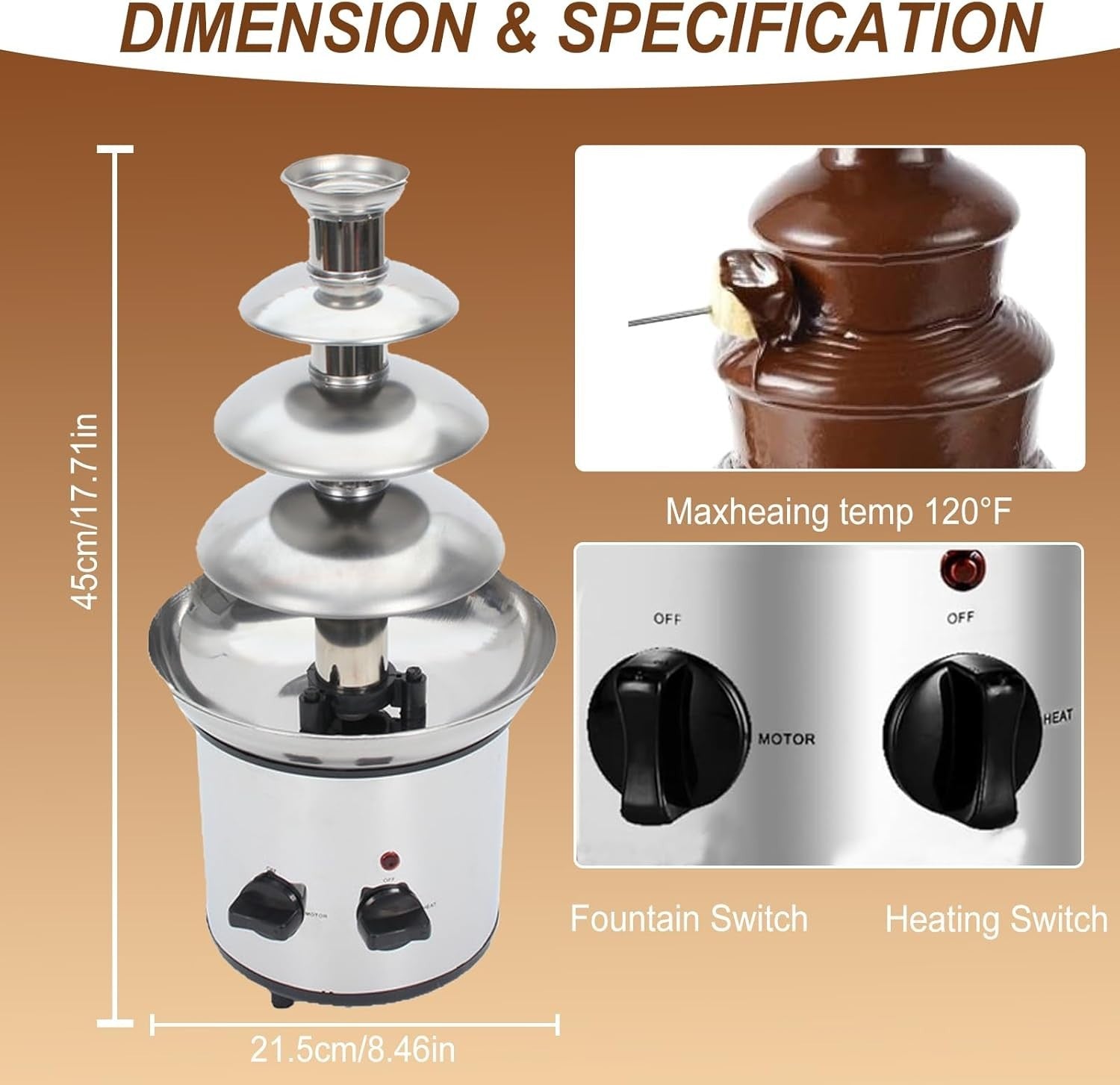 4 Tier Chocolate Fountain Machine 1800g Electric Fondue Party Set