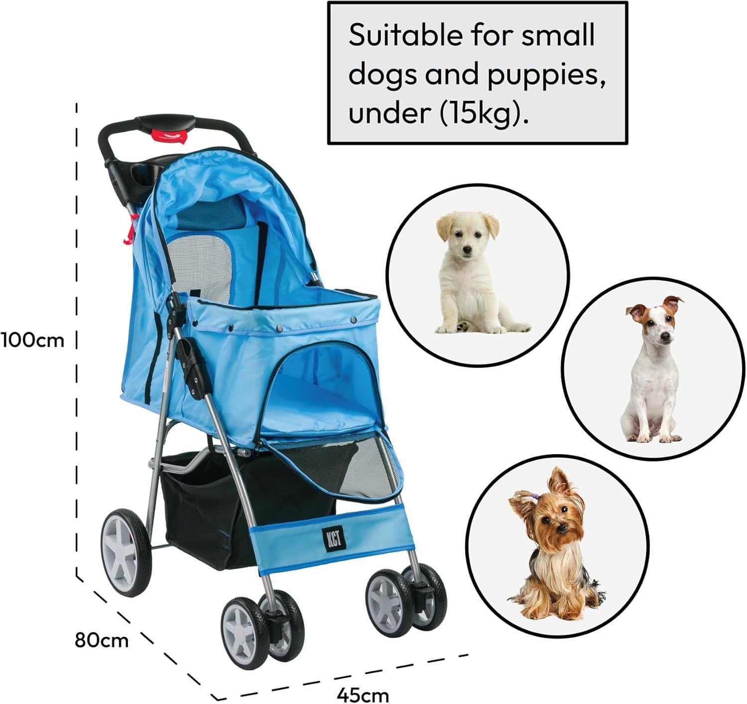 Dog Stroller with Rain Cover Foldable 4 Wheel Pet Pushchair Small Dogs