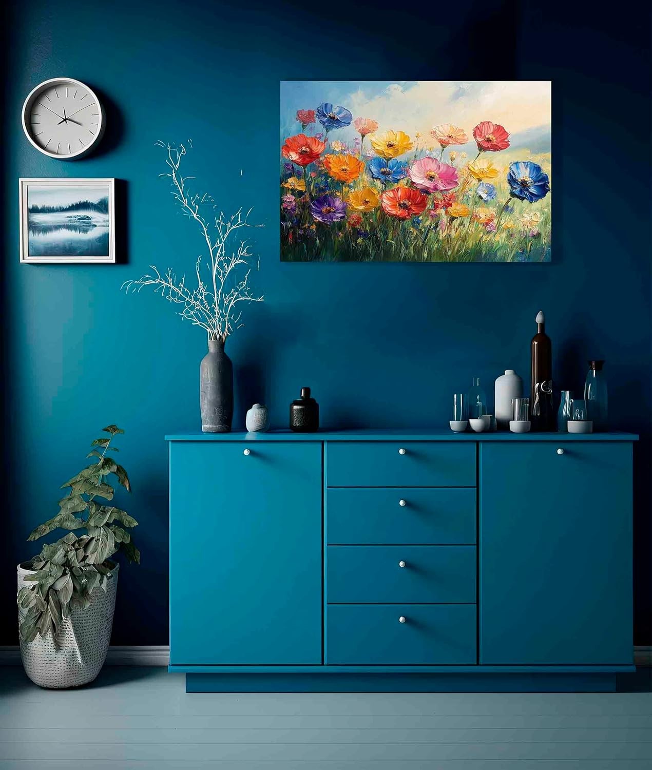 Abstract Summer Flowers Canvas Wall Art 60x40cm Framed