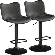 Adjustable Swivel Bar Stools Set of 2 Dark Grey PU Counter Height