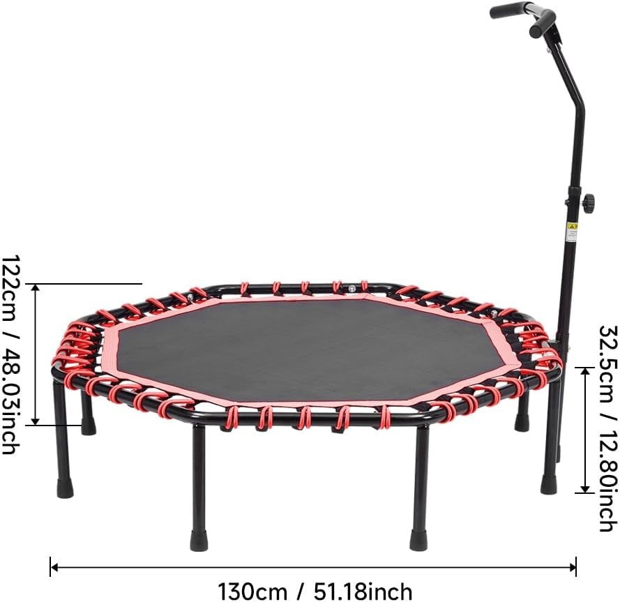 51 Inch Adult Fitness Trampoline Quiet Bungee Rebounder T-Bar 150KG
