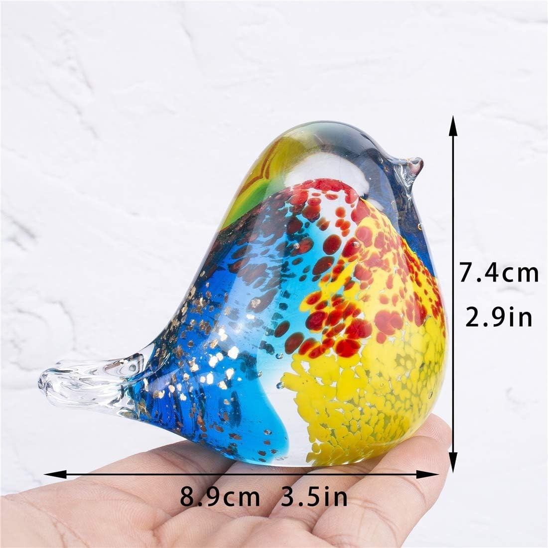 Handmade Blown Glass Bird Ornament Colourful Art Figurine Paperweight Decor