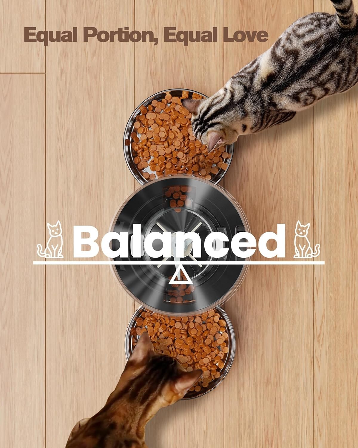 Automatic Cat Feeder for 2 Cats 5L Timed Food Dispenser Dual Bowls