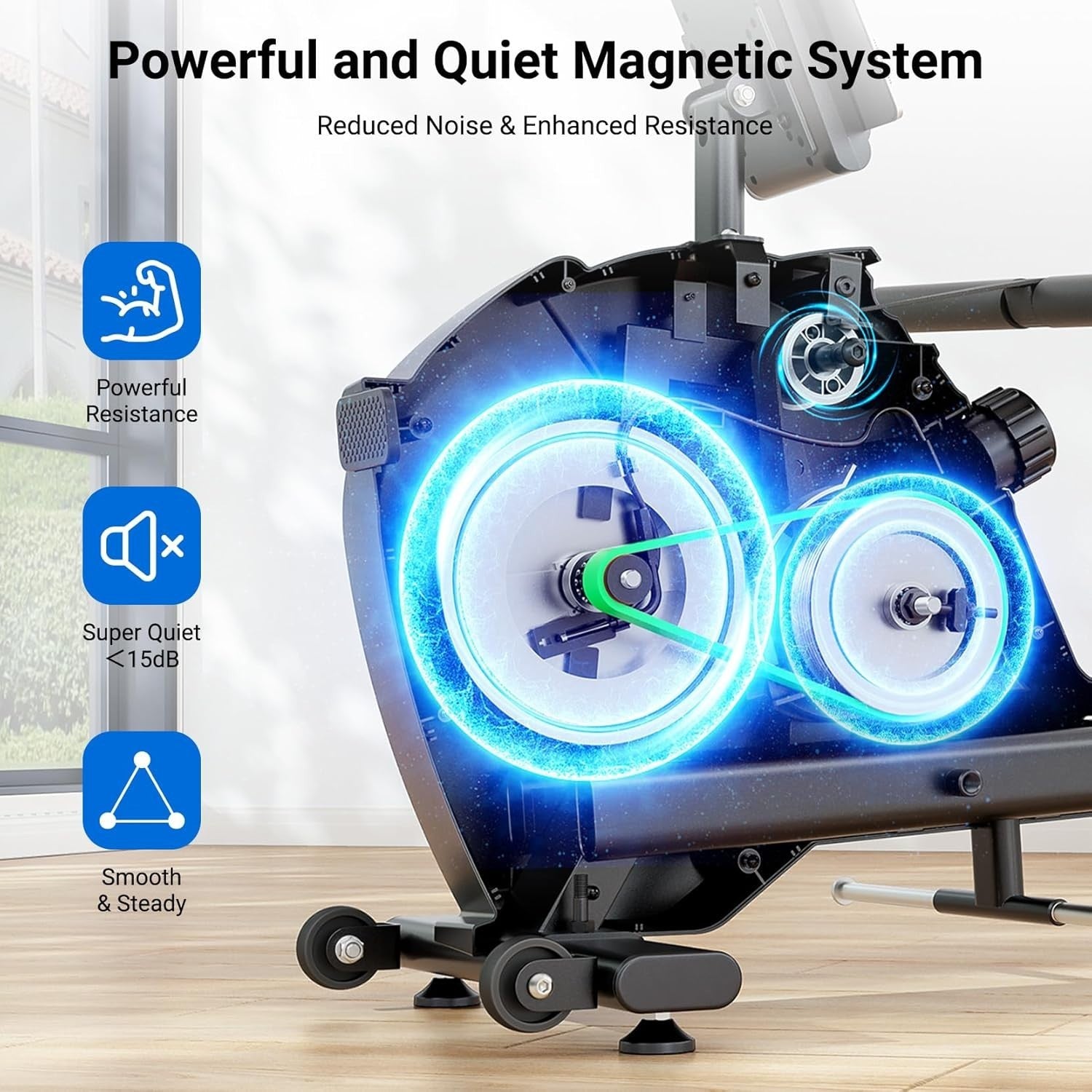Magnetic Rowing Machine 16-Level Quiet Resistance Bluetooth LCD Dual Rail 350LB