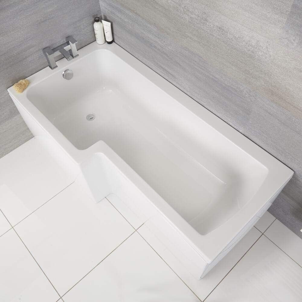 White Left Hand Square Shower Bath 1500x850mm Modern Acrylic