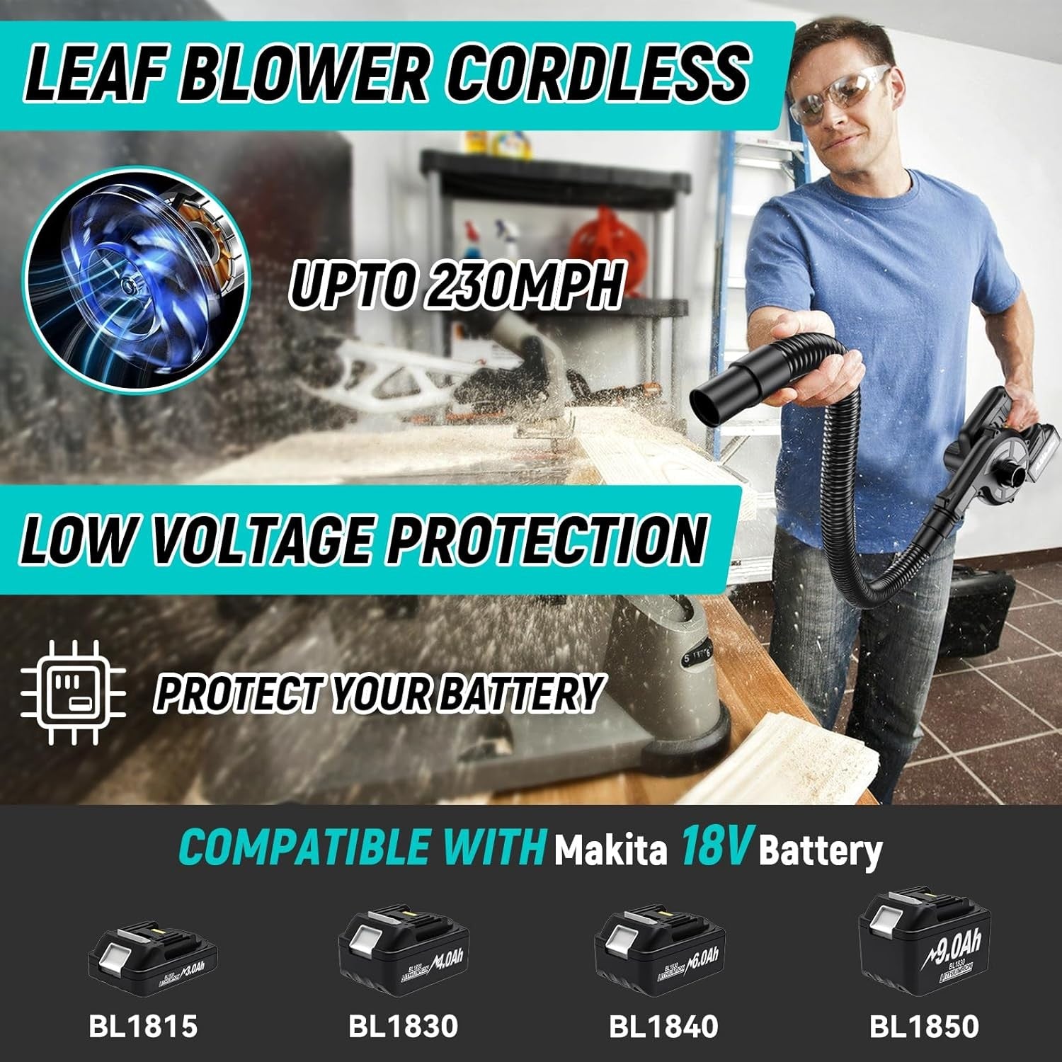 Cordless Leaf Blower Vacuum 18V 2-in-1 Garden Cleaner Tool Only