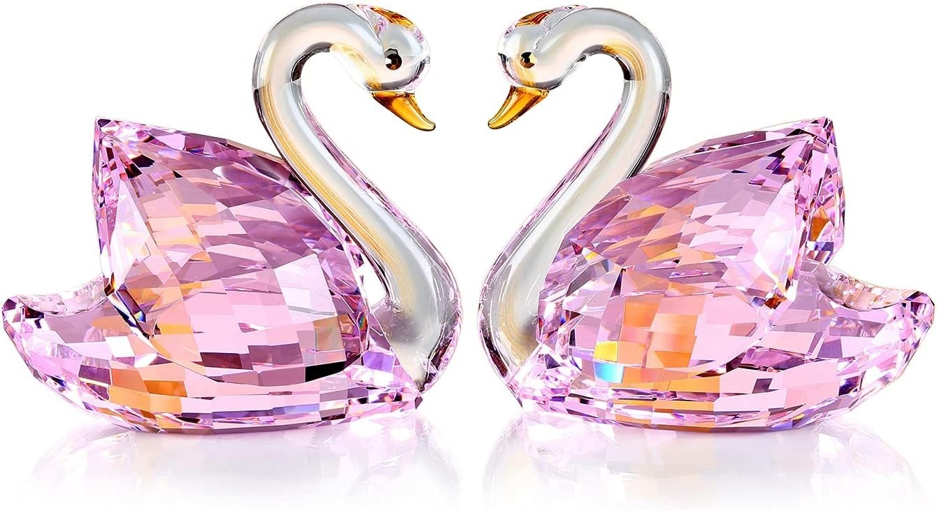 Pink Crystal Swan Pair Ornament – Romantic Valentine Wedding Gift