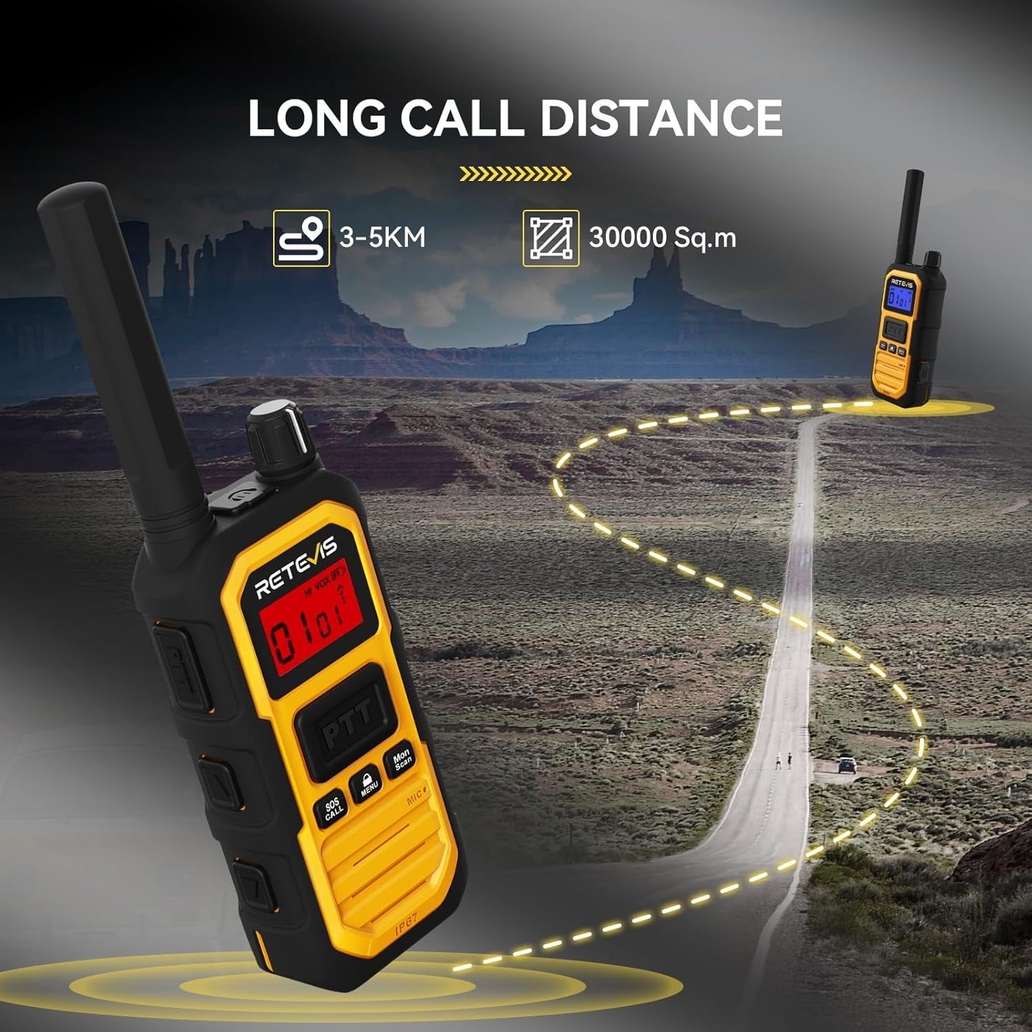 IP67 Waterproof Walkie Talkies 2 Pack 2000mAh SOS Long Range Radio