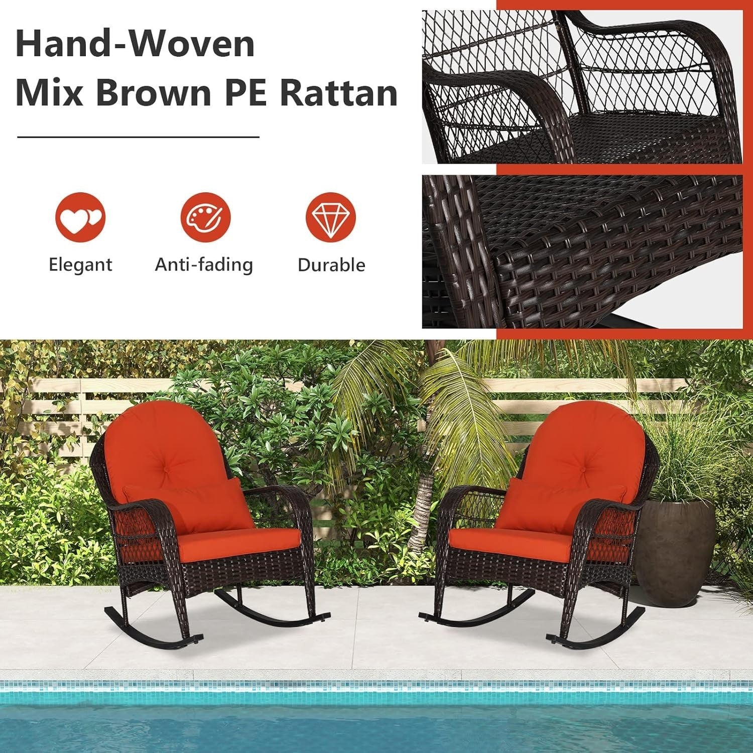 Rattan Rocking Chair Outdoor Patio Seat w/ Cushion Garden Deck Porch