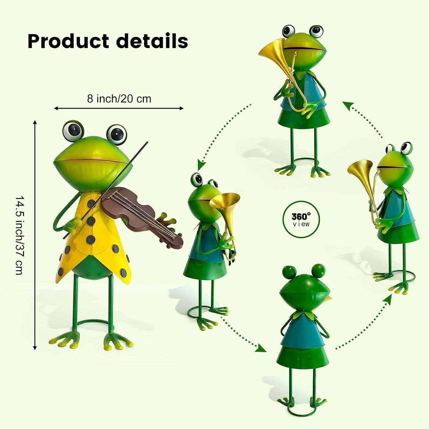 Metal Frog Violin Garden Ornament 3D Outdoor Yard Art Fairy Lawn Decor Statue