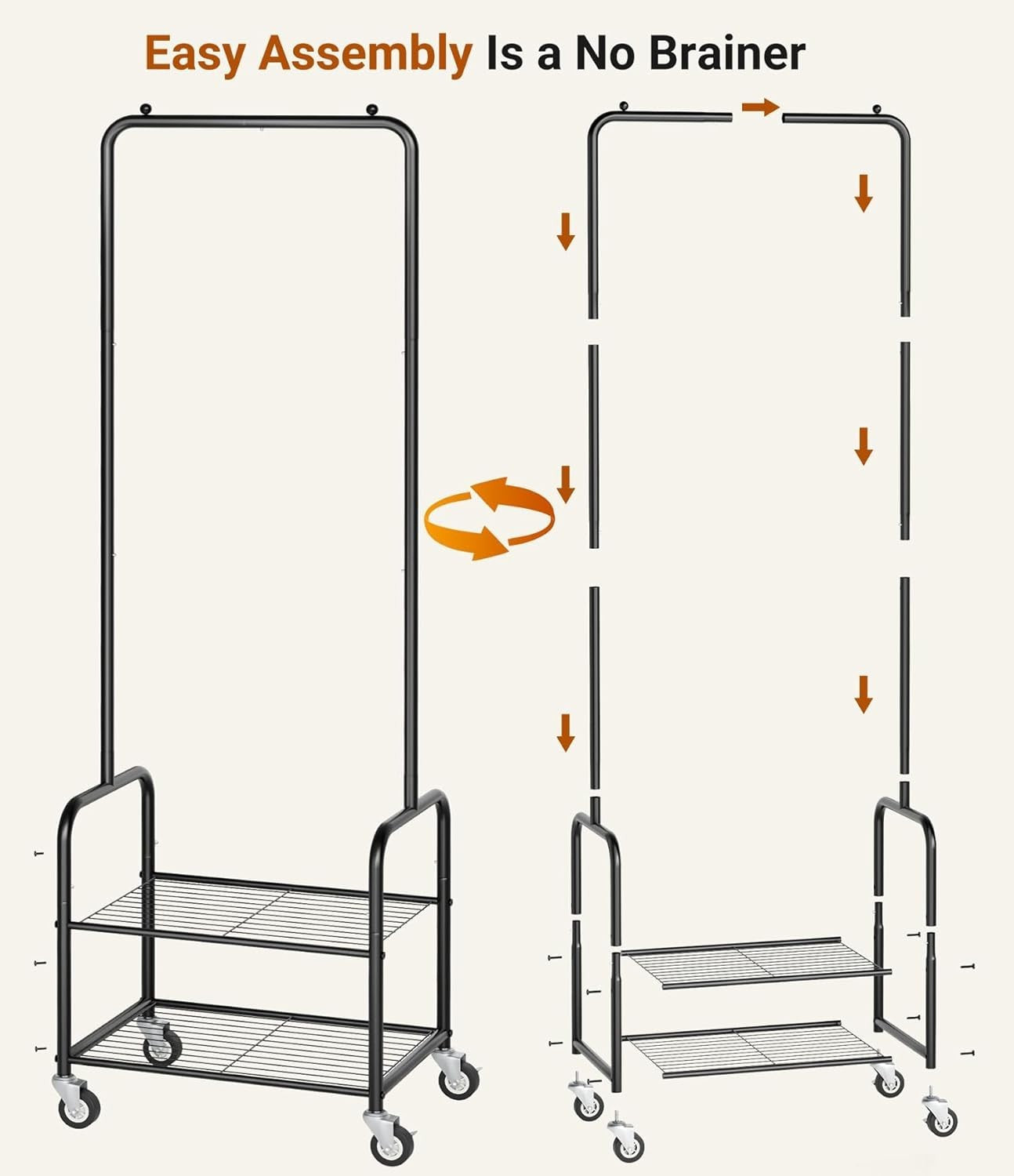 Small Clothes Rail with Shelves & Wheels – Black 178cm