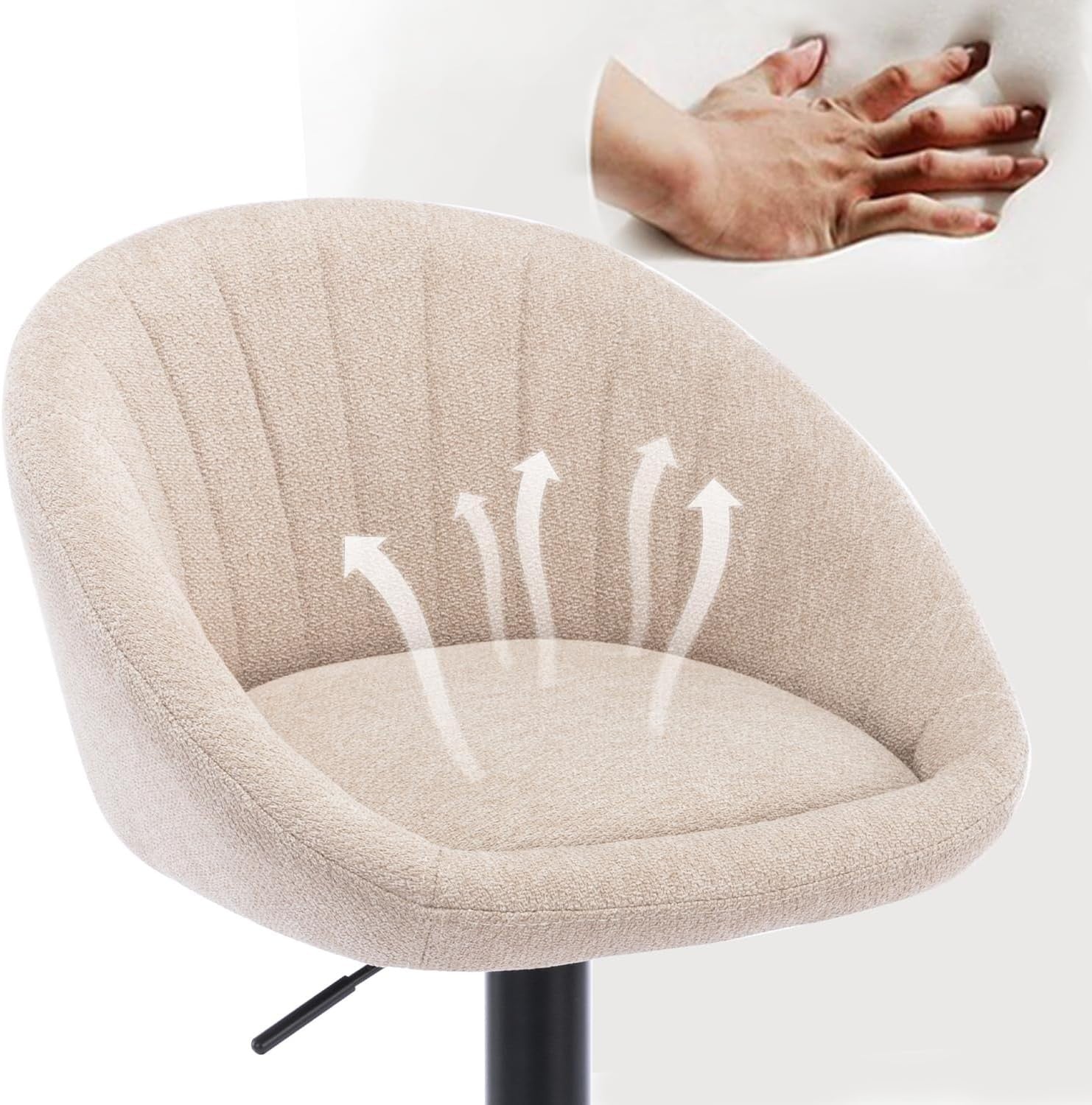 Bar Stools Set of 2 | Beige L-Shaped Adjustable Counter Chairs