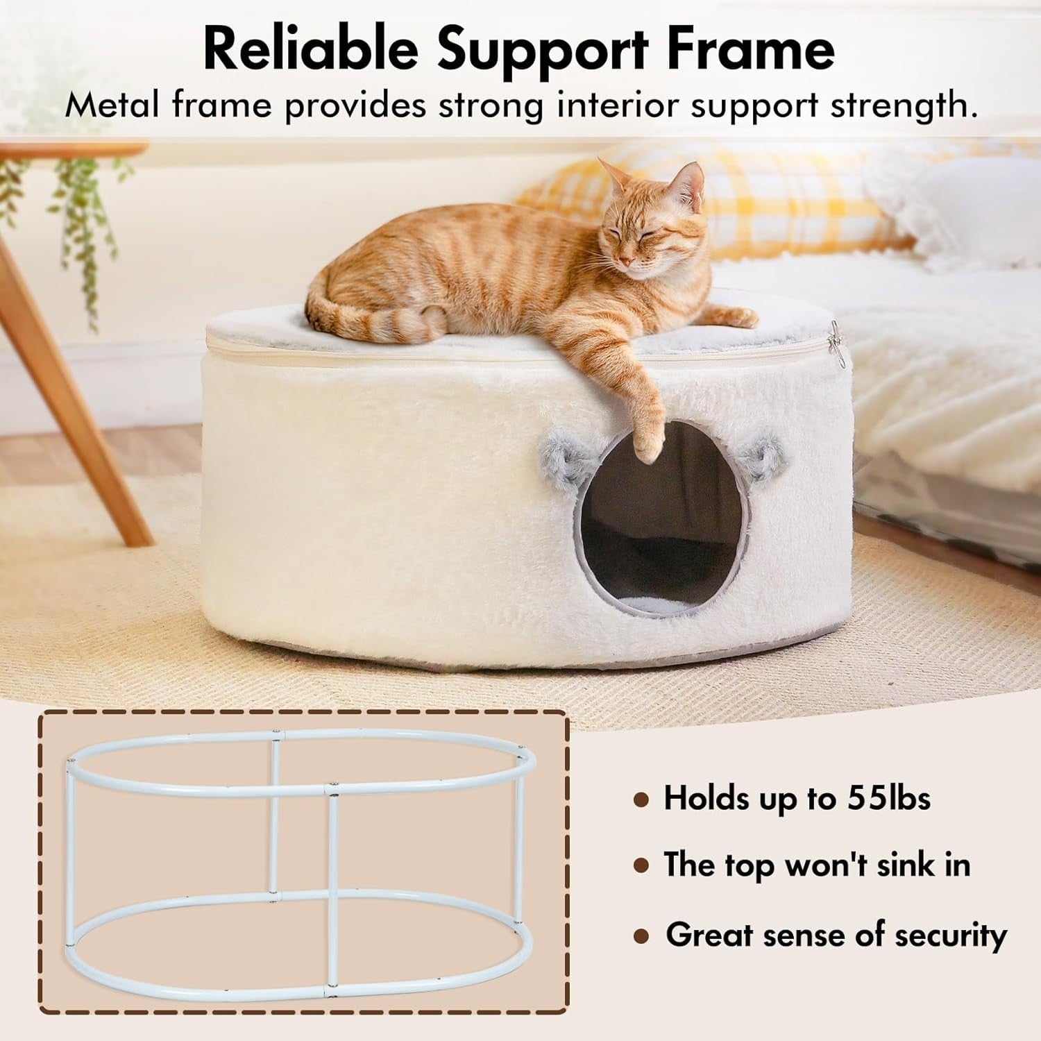 2 Tier Cat Cave Bed Metal Frame Enclosed House w Removable Cover