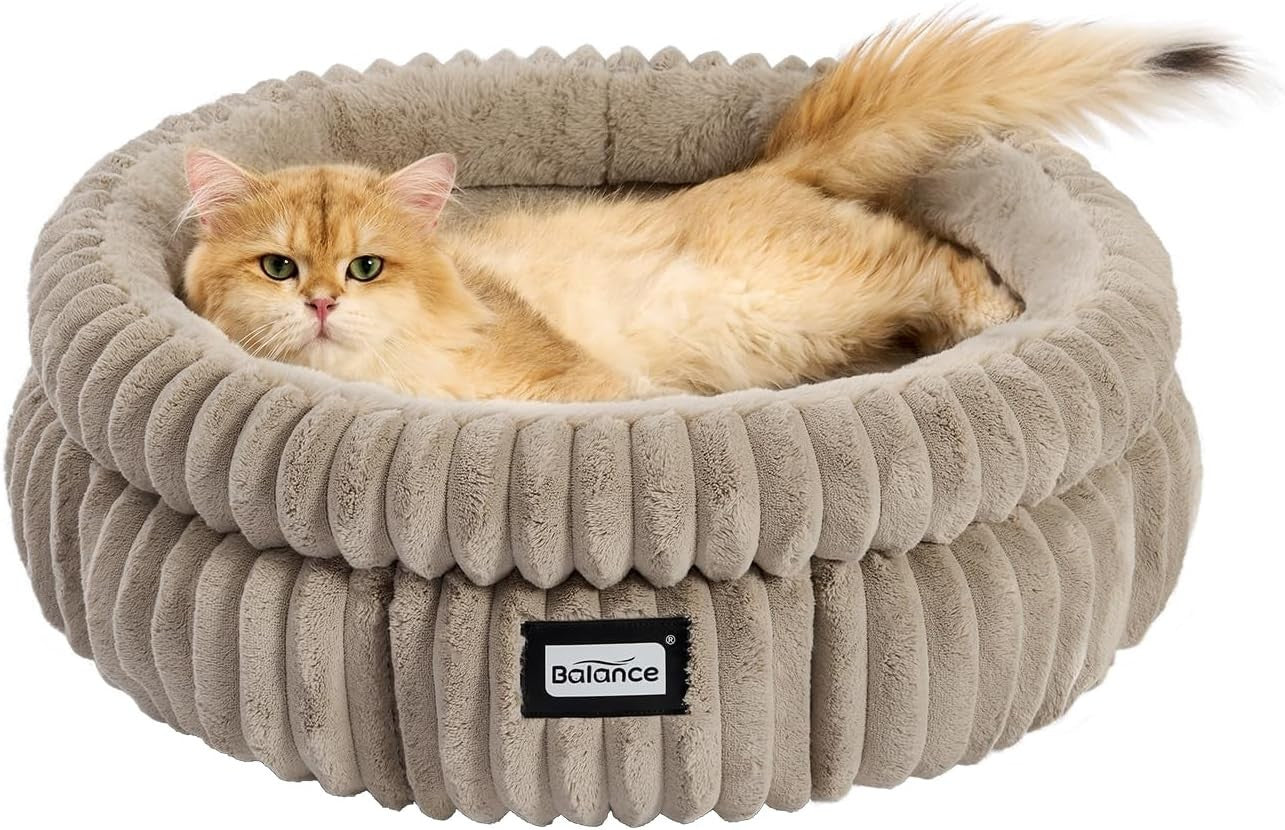 Washable Round Cat Bed Plush Faux Fur Kitten Puppy Cushion Non Slip