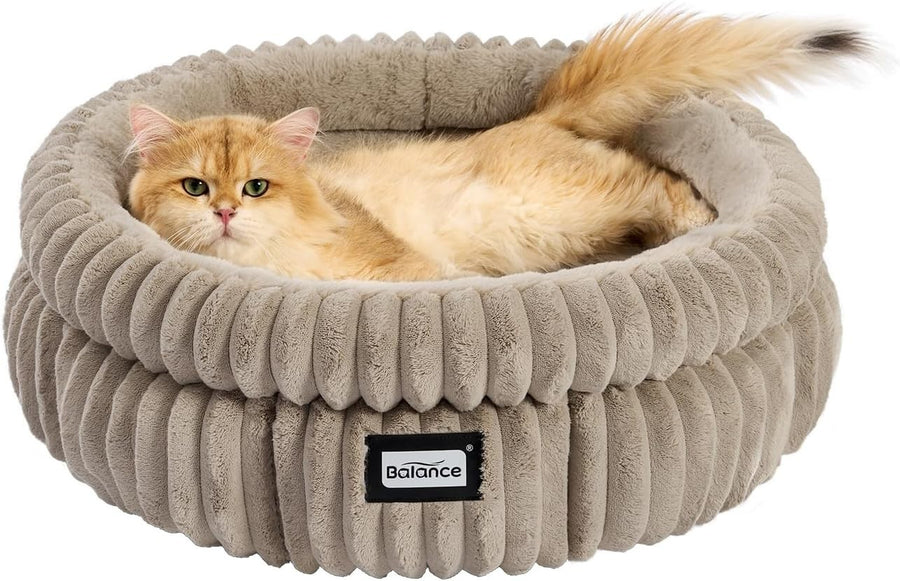Washable Round Cat Bed Plush Faux Fur Kitten Puppy Cushion Non Slip