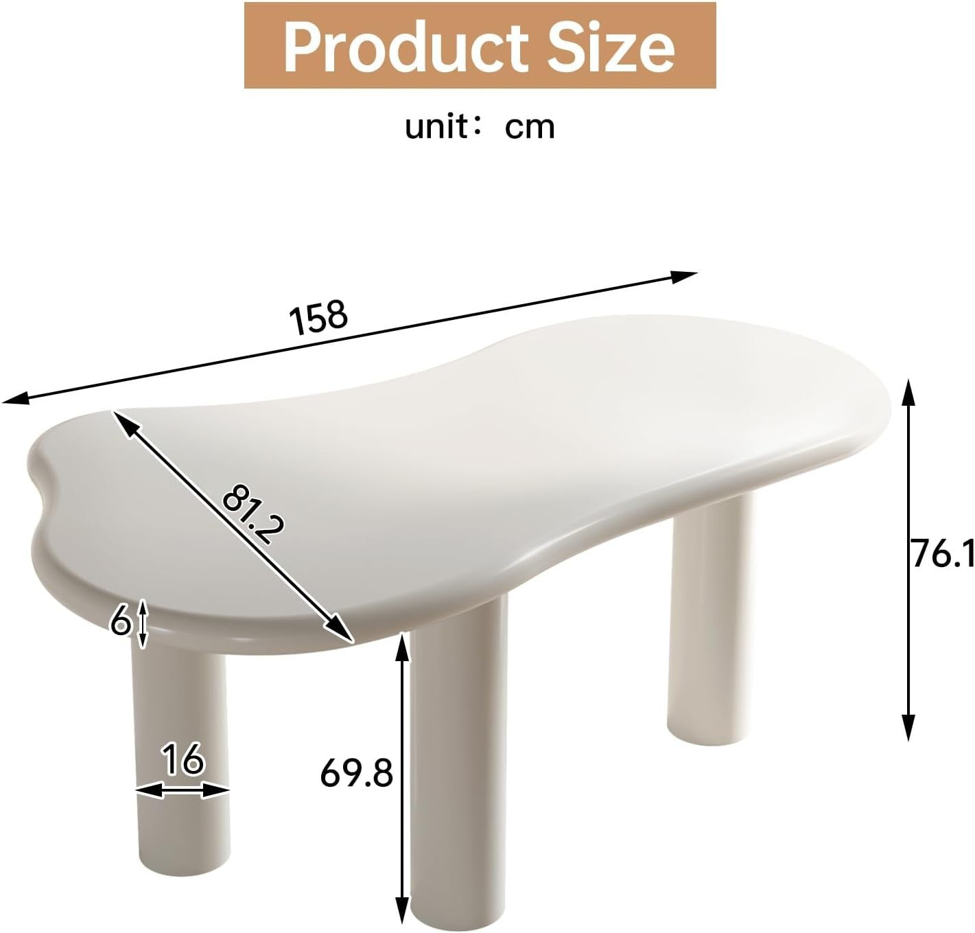 Modern White Irregular Dining Table 158CM 3-Leg Acrylic Top for 4-6