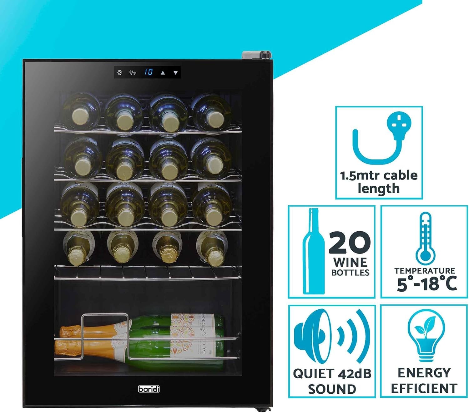 20 Bottle Wine Cooler Fridge Digital Touch Control LED Quiet Freestanding