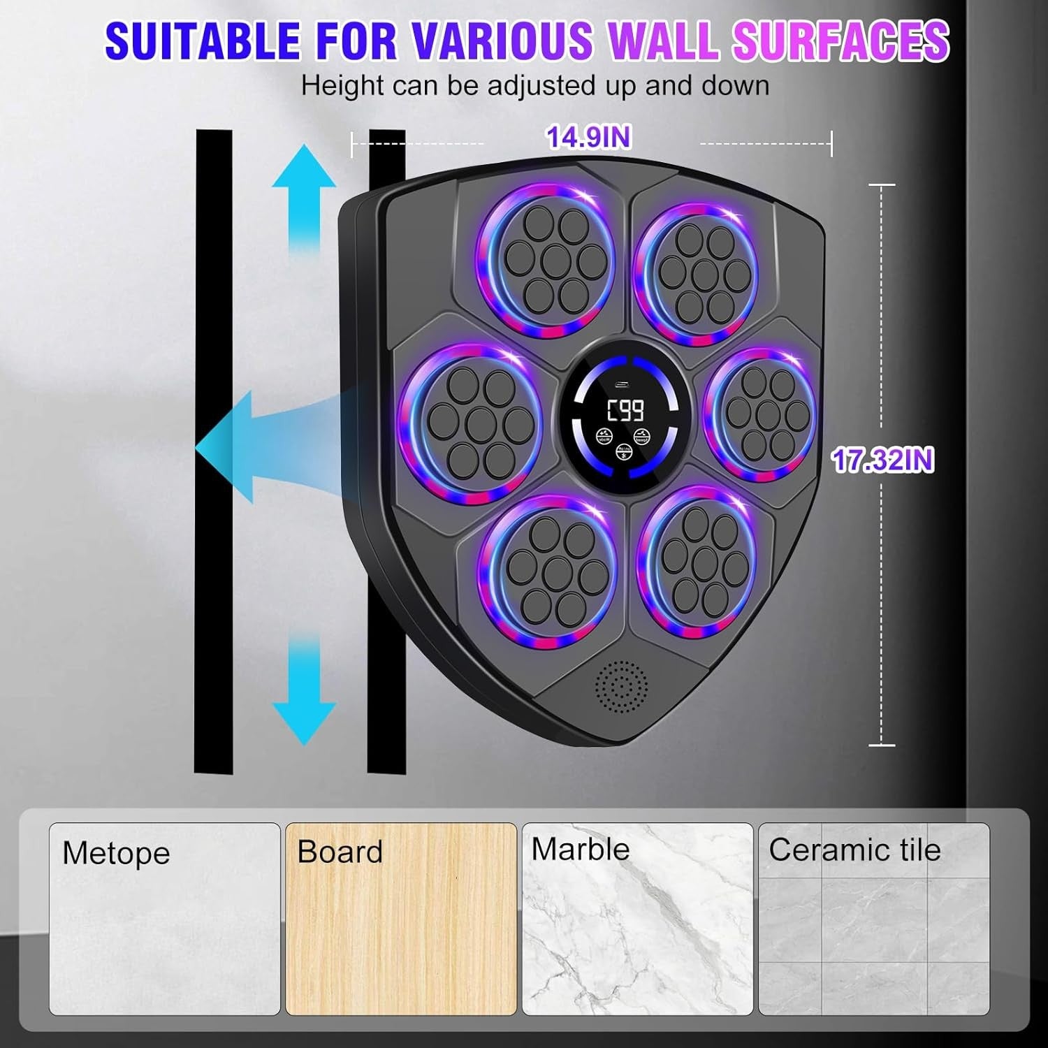 Music Boxing Machine Bluetooth LED Wall Mount Punch Home Gym