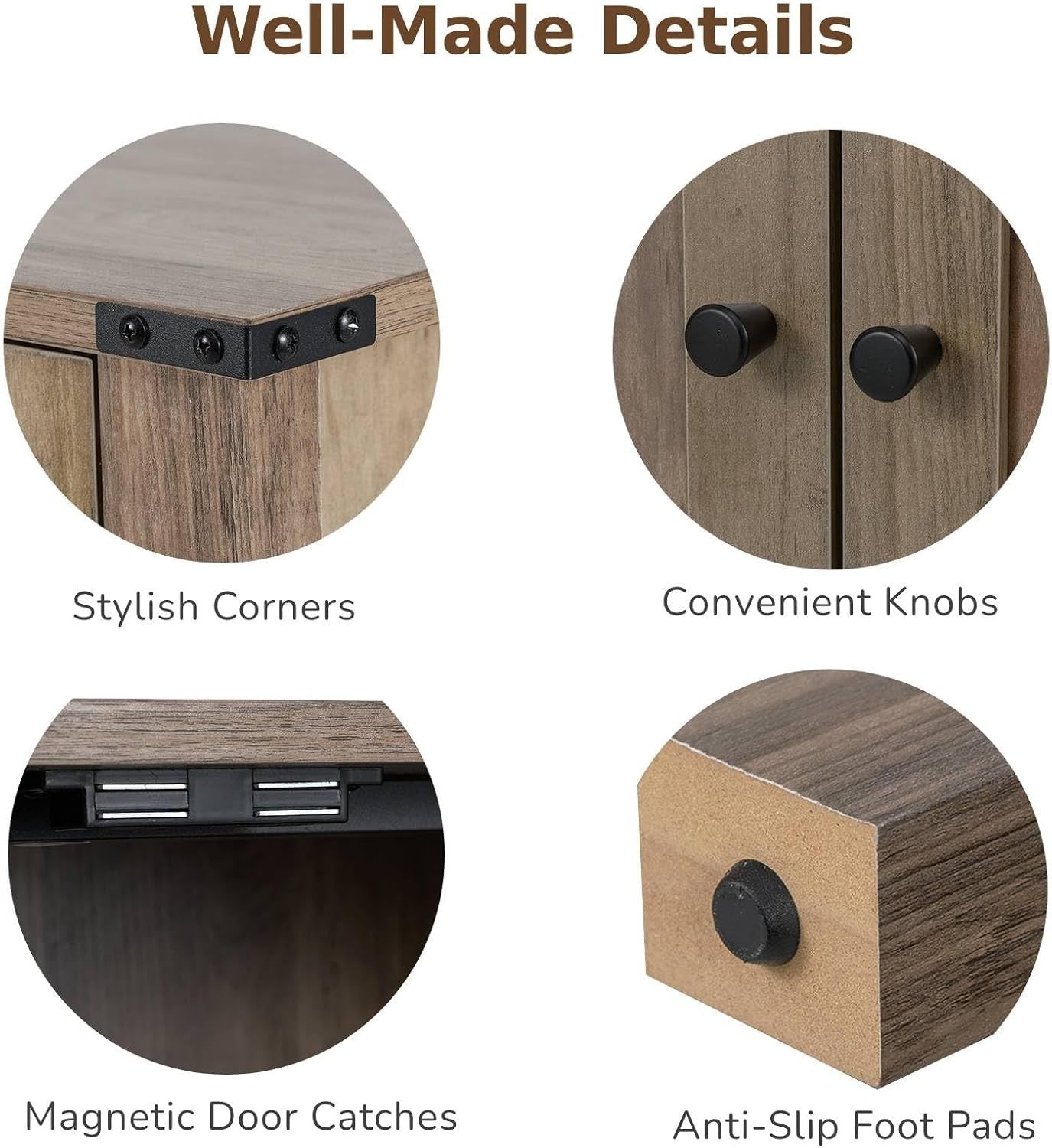 Adjustable 5-Shelf Wooden Shoe Cabinet with Anti-Tip Safety & Magnetic Doors