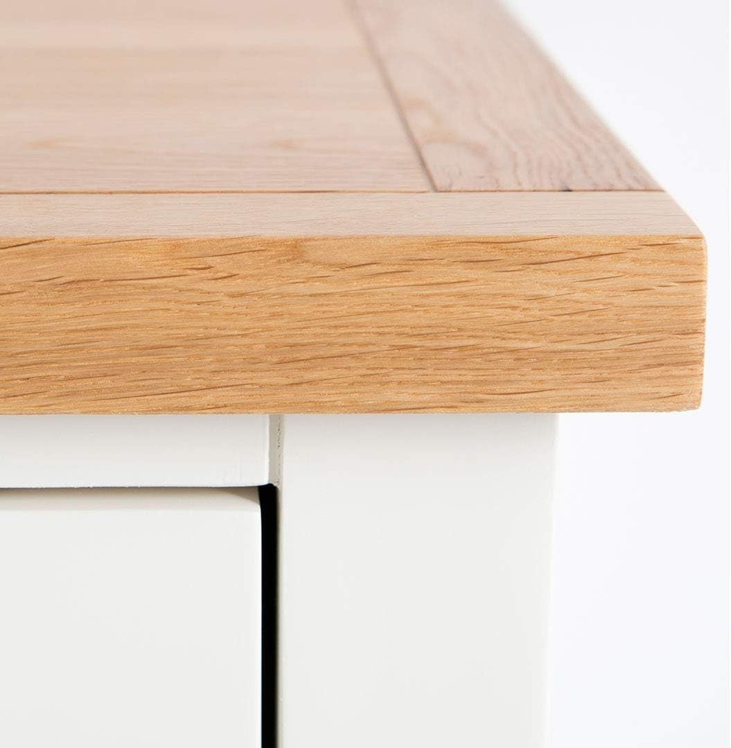 White 3 Drawer Bedside Table with Oak Top | Solid Wood Storage Unit