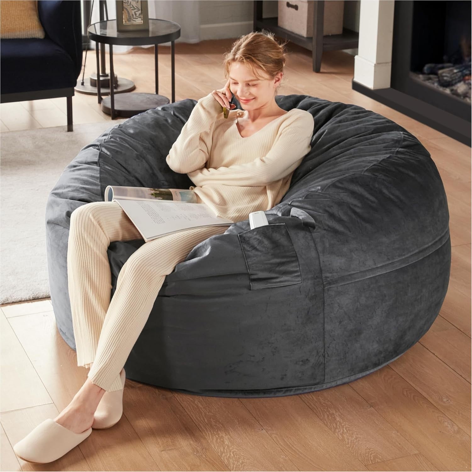 Black Large 4FT Memory Foam Bean Bag Chair with Removable Cover for  Relax