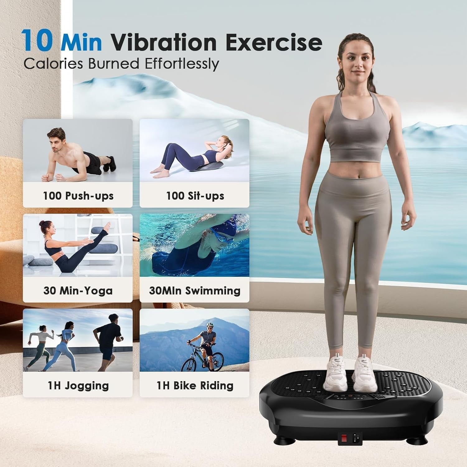 Black Vibration Plate Fitness Device Full Body Workout Lymphatic Drainage